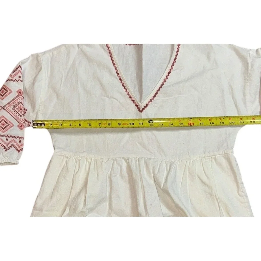 Madewell‎ Embroidered V Neck Linen Blend Midi Dress Women SP White Red - Picture 4 of 12